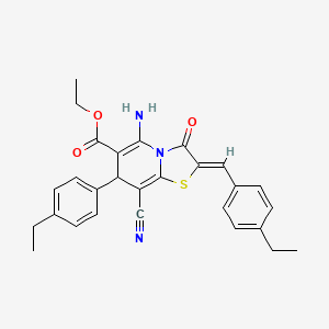 molecular formula C28H27N3O3S B4289419 ETHYL (2Z)-5-AMINO-8-CYANO-7-(4-ETHYLPHENYL)-2-[(4-ETHYLPHENYL)METHYLIDENE]-3-OXO-2H,3H,7H-[1,3]THIAZOLO[3,2-A]PYRIDINE-6-CARBOXYLATE 