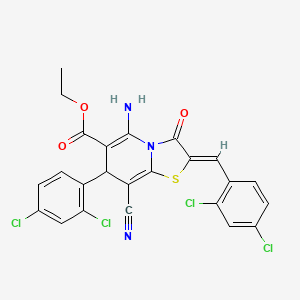 molecular formula C24H15Cl4N3O3S B4289609 ETHYL (2Z)-5-AMINO-8-CYANO-7-(2,4-DICHLOROPHENYL)-2-[(2,4-DICHLOROPHENYL)METHYLIDENE]-3-OXO-2H,3H,7H-[1,3]THIAZOLO[3,2-A]PYRIDINE-6-CARBOXYLATE 