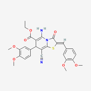 molecular formula C28H27N3O7S B4289626 ETHYL (2Z)-5-AMINO-8-CYANO-7-(3,4-DIMETHOXYPHENYL)-2-[(3,4-DIMETHOXYPHENYL)METHYLIDENE]-3-OXO-2H,3H,7H-[1,3]THIAZOLO[3,2-A]PYRIDINE-6-CARBOXYLATE 
