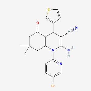 molecular formula C21H19BrN4OS B4289901 2-Amino-1-(5-bromopyridin-2-yl)-7,7-dimethyl-5-oxo-4-(thiophen-3-yl)-1,4,5,6,7,8-hexahydroquinoline-3-carbonitrile 