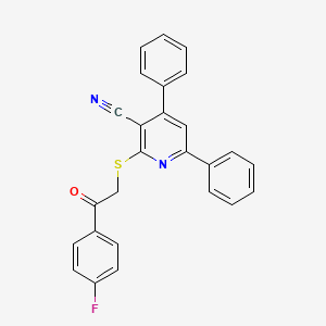 molecular formula C26H17FN2OS B4289964 2-{[2-(4-Fluorophenyl)-2-oxoethyl]sulfanyl}-4,6-diphenylpyridine-3-carbonitrile 