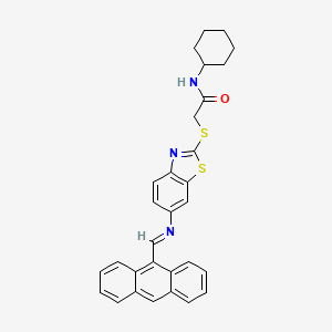 molecular formula C30H27N3OS2 B4289972 2-({6-[(E)-[(ANTHRACEN-9-YL)METHYLIDENE]AMINO]-1,3-BENZOTHIAZOL-2-YL}SULFANYL)-N-CYCLOHEXYLACETAMIDE 