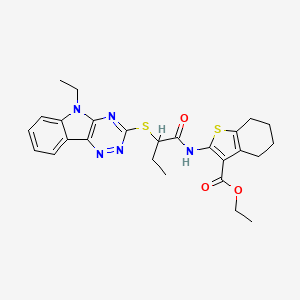 molecular formula C26H29N5O3S2 B4289987 ETHYL 2-[2-({5-ETHYL-5H-[1,2,4]TRIAZINO[5,6-B]INDOL-3-YL}SULFANYL)BUTANAMIDO]-4,5,6,7-TETRAHYDRO-1-BENZOTHIOPHENE-3-CARBOXYLATE 