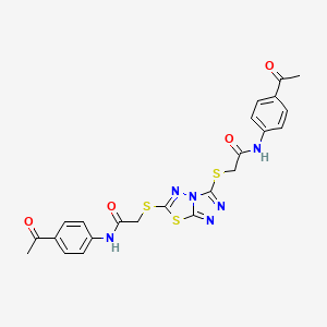 molecular formula C23H20N6O4S3 B4290133 N-(4-ACETYLPHENYL)-2-{[3-({[(4-ACETYLPHENYL)CARBAMOYL]METHYL}SULFANYL)-[1,2,4]TRIAZOLO[3,4-B][1,3,4]THIADIAZOL-6-YL]SULFANYL}ACETAMIDE 