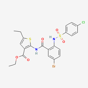 molecular formula C22H20BrClN2O5S2 B4290180 ethyl 2-[(5-bromo-2-{[(4-chlorophenyl)sulfonyl]amino}benzoyl)amino]-5-ethyl-3-thiophenecarboxylate 
