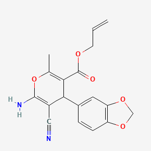 molecular formula C18H16N2O5 B4290241 PROP-2-EN-1-YL 6-AMINO-4-(2H-1,3-BENZODIOXOL-5-YL)-5-CYANO-2-METHYL-4H-PYRAN-3-CARBOXYLATE 