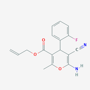 molecular formula C17H15FN2O3 B4290272 prop-2-en-1-yl 6-amino-5-cyano-4-(2-fluorophenyl)-2-methyl-4H-pyran-3-carboxylate 