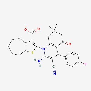 molecular formula C29H30FN3O3S B4290346 METHYL 2-[2-AMINO-3-CYANO-4-(4-FLUOROPHENYL)-7,7-DIMETHYL-5-OXO-1,4,5,6,7,8-HEXAHYDROQUINOLIN-1-YL]-4H,5H,6H,7H,8H-CYCLOHEPTA[B]THIOPHENE-3-CARBOXYLATE 