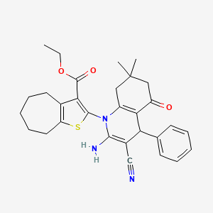 molecular formula C30H33N3O3S B4290349 ETHYL 2-(2-AMINO-3-CYANO-7,7-DIMETHYL-5-OXO-4-PHENYL-1,4,5,6,7,8-HEXAHYDROQUINOLIN-1-YL)-4H,5H,6H,7H,8H-CYCLOHEPTA[B]THIOPHENE-3-CARBOXYLATE 