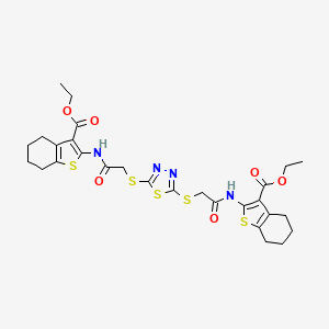 molecular formula C28H32N4O6S5 B4290483 ETHYL 2-[2-({5-[({[3-(ETHOXYCARBONYL)-4,5,6,7-TETRAHYDRO-1-BENZOTHIOPHEN-2-YL]CARBAMOYL}METHYL)SULFANYL]-1,3,4-THIADIAZOL-2-YL}SULFANYL)ACETAMIDO]-4,5,6,7-TETRAHYDRO-1-BENZOTHIOPHENE-3-CARBOXYLATE 