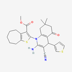 molecular formula C27H29N3O3S2 B4290505 METHYL 2-[2-AMINO-3-CYANO-7,7-DIMETHYL-5-OXO-4-(THIOPHEN-3-YL)-1,4,5,6,7,8-HEXAHYDROQUINOLIN-1-YL]-4H,5H,6H,7H,8H-CYCLOHEPTA[B]THIOPHENE-3-CARBOXYLATE 