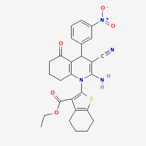 molecular formula C27H26N4O5S B4290523 ETHYL 2-[2-AMINO-3-CYANO-4-(3-NITROPHENYL)-5-OXO-1,4,5,6,7,8-HEXAHYDROQUINOLIN-1-YL]-4,5,6,7-TETRAHYDRO-1-BENZOTHIOPHENE-3-CARBOXYLATE 