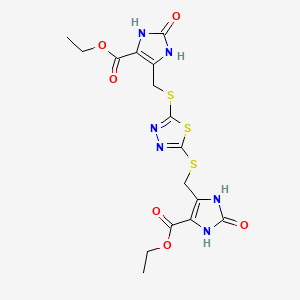 molecular formula C16H18N6O6S3 B4290589 ethyl 5-({[5-({[5-(ethoxycarbonyl)-2-oxo-2,3-dihydro-1H-imidazol-4-yl]methyl}sulfanyl)-1,3,4-thiadiazol-2-yl]sulfanyl}methyl)-2-oxo-2,3-dihydro-1H-imidazole-4-carboxylate 