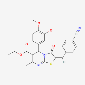 molecular formula C26H23N3O5S B4290595 ETHYL (2E)-2-[(4-CYANOPHENYL)METHYLIDENE]-5-(3,4-DIMETHOXYPHENYL)-7-METHYL-3-OXO-2H,3H,5H-[1,3]THIAZOLO[3,2-A]PYRIMIDINE-6-CARBOXYLATE 