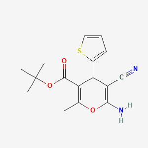 molecular formula C16H18N2O3S B4290652 tert-butyl 6-amino-5-cyano-2-methyl-4-(thiophen-2-yl)-4H-pyran-3-carboxylate 