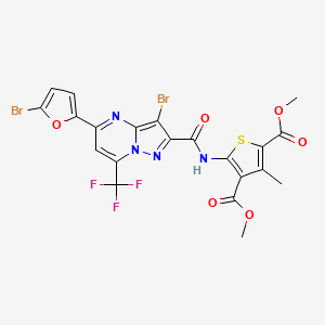 molecular formula C21H13Br2F3N4O6S B4290757 2,4-DIMETHYL 5-[3-BROMO-5-(5-BROMOFURAN-2-YL)-7-(TRIFLUOROMETHYL)PYRAZOLO[1,5-A]PYRIMIDINE-2-AMIDO]-3-METHYLTHIOPHENE-2,4-DICARBOXYLATE 