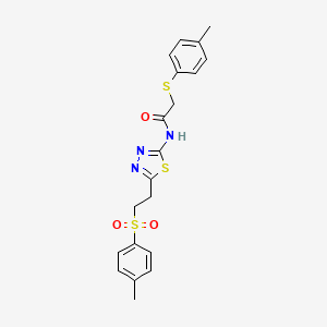 molecular formula C20H21N3O3S3 B4290791 N-{5-[2-(4-METHYLBENZENESULFONYL)ETHYL]-1,3,4-THIADIAZOL-2-YL}-2-[(4-METHYLPHENYL)SULFANYL]ACETAMIDE 