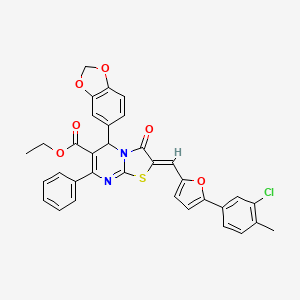 molecular formula C34H25ClN2O6S B4291107 ETHYL (2Z)-5-(2H-1,3-BENZODIOXOL-5-YL)-2-{[5-(3-CHLORO-4-METHYLPHENYL)FURAN-2-YL]METHYLIDENE}-3-OXO-7-PHENYL-2H,3H,5H-[1,3]THIAZOLO[3,2-A]PYRIMIDINE-6-CARBOXYLATE 
