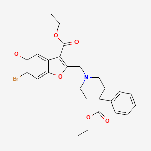 molecular formula C27H30BrNO6 B4291449 ETHYL 1-{[6-BROMO-3-(ETHOXYCARBONYL)-5-METHOXY-1-BENZOFURAN-2-YL]METHYL}-4-PHENYL-4-PIPERIDINECARBOXYLATE 