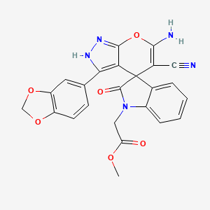 molecular formula C24H17N5O6 B4291713 METHYL 2-[6'-AMINO-3'-(2H-1,3-BENZODIOXOL-5-YL)-5'-CYANO-2-OXO-1,2-DIHYDRO-1'H-SPIRO[INDOLE-3,4'-PYRANO[2,3-C]PYRAZOL]-1-YL]ACETATE 