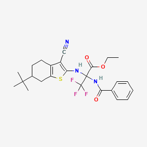 molecular formula C25H28F3N3O3S B4291738 ETHYL 2-[(6-TERT-BUTYL-3-CYANO-4,5,6,7-TETRAHYDRO-1-BENZOTHIOPHEN-2-YL)AMINO]-3,3,3-TRIFLUORO-2-(PHENYLFORMAMIDO)PROPANOATE 