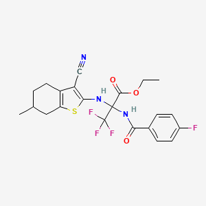 molecular formula C22H21F4N3O3S B4291753 ETHYL 2-[(3-CYANO-6-METHYL-4,5,6,7-TETRAHYDRO-1-BENZOTHIOPHEN-2-YL)AMINO]-3,3,3-TRIFLUORO-2-[(4-FLUOROPHENYL)FORMAMIDO]PROPANOATE 