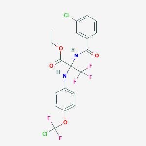 molecular formula C19H15Cl2F5N2O4 B4291851 ETHYL 2-{[4-(CHLORODIFLUOROMETHOXY)PHENYL]AMINO}-2-[(3-CHLOROPHENYL)FORMAMIDO]-3,3,3-TRIFLUOROPROPANOATE 