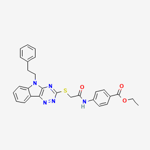 molecular formula C28H25N5O3S B4292011 ETHYL 4-(2-{[5-(2-PHENYLETHYL)-5H-[1,2,4]TRIAZINO[5,6-B]INDOL-3-YL]SULFANYL}ACETAMIDO)BENZOATE 