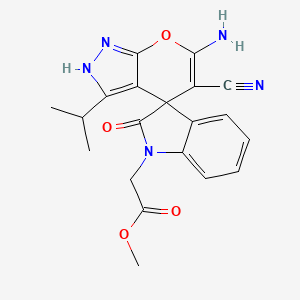 molecular formula C20H19N5O4 B4292022 METHYL 2-[6'-AMINO-5'-CYANO-2-OXO-3'-(PROPAN-2-YL)-1,2-DIHYDRO-1'H-SPIRO[INDOLE-3,4'-PYRANO[2,3-C]PYRAZOL]-1-YL]ACETATE 
