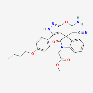 molecular formula C27H25N5O5 B4292023 METHYL 2-[6'-AMINO-3'-(4-BUTOXYPHENYL)-5'-CYANO-2-OXO-1,2-DIHYDRO-1'H-SPIRO[INDOLE-3,4'-PYRANO[2,3-C]PYRAZOL]-1-YL]ACETATE 
