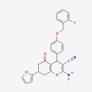molecular formula C27H21FN2O4 B4292182 2-AMINO-4-{4-[(2-FLUOROPHENYL)METHOXY]PHENYL}-7-(FURAN-2-YL)-5-OXO-5,6,7,8-TETRAHYDRO-4H-CHROMENE-3-CARBONITRILE 