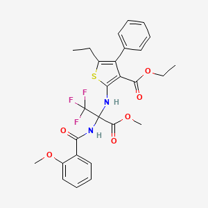 molecular formula C27H27F3N2O6S B4292431 ETHYL 5-ETHYL-4-PHENYL-2-({1,1,1-TRIFLUORO-3-METHOXY-2-[(2-METHOXYPHENYL)FORMAMIDO]-3-OXOPROPAN-2-YL}AMINO)THIOPHENE-3-CARBOXYLATE 