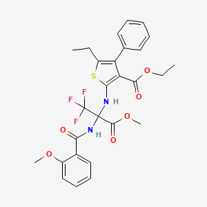 ethyl 5-ethyl-4-phenyl-2-{[2,2,2-trifluoro-1-[(2-methoxybenzoyl)amino]-1-(methoxycarbonyl)ethyl]amino}thiophene-3-carboxylate