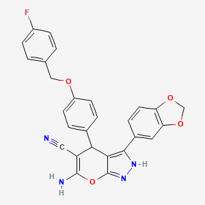6-amino-3-(1,3-benzodioxol-5-yl)-4-{4-[(4-fluorobenzyl)oxy]phenyl}-1,4-dihydropyrano[2,3-c]pyrazole-5-carbonitrile