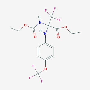 molecular formula C15H16F6N2O5 B4292491 ETHYL 2-[(ETHOXYCARBONYL)AMINO]-3,3,3-TRIFLUORO-2-{[4-(TRIFLUOROMETHOXY)PHENYL]AMINO}PROPANOATE 