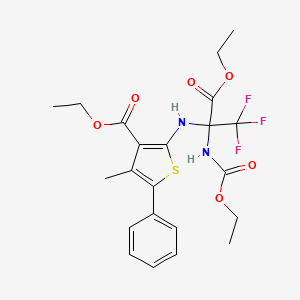 molecular formula C22H25F3N2O6S B4292493 Ethyl 2-({3-ethoxy-2-[(ethoxycarbonyl)amino]-1,1,1-trifluoro-3-oxopropan-2-yl}amino)-4-methyl-5-phenylthiophene-3-carboxylate 