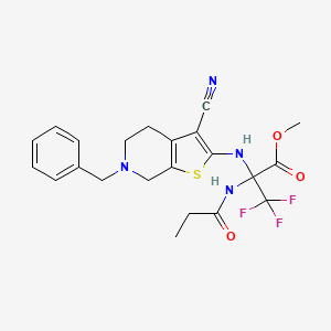 molecular formula C22H23F3N4O3S B4292509 METHYL 2-({6-BENZYL-3-CYANO-4H,5H,6H,7H-THIENO[2,3-C]PYRIDIN-2-YL}AMINO)-3,3,3-TRIFLUORO-2-PROPANAMIDOPROPANOATE 