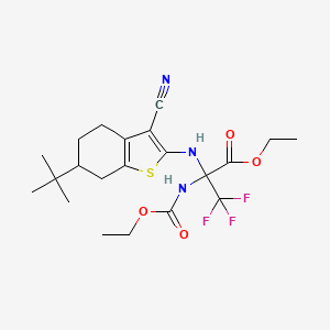 molecular formula C21H28F3N3O4S B4292512 ETHYL 2-[(6-TERT-BUTYL-3-CYANO-4,5,6,7-TETRAHYDRO-1-BENZOTHIOPHEN-2-YL)AMINO]-2-[(ETHOXYCARBONYL)AMINO]-3,3,3-TRIFLUOROPROPANOATE 