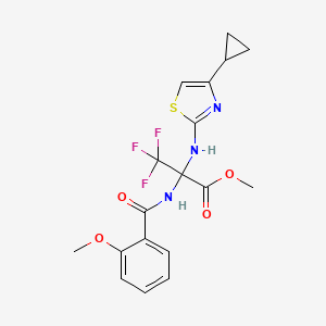 molecular formula C18H18F3N3O4S B4292542 methyl 2-[(4-cyclopropyl-1,3-thiazol-2-yl)amino]-3,3,3-trifluoro-N-[(2-methoxyphenyl)carbonyl]alaninate 