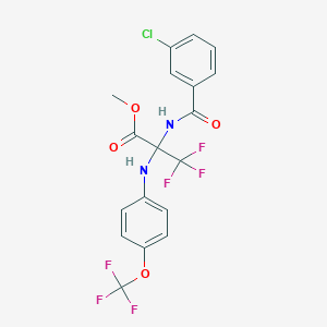 molecular formula C18H13ClF6N2O4 B4292558 METHYL 2-[(3-CHLOROPHENYL)FORMAMIDO]-3,3,3-TRIFLUORO-2-{[4-(TRIFLUOROMETHOXY)PHENYL]AMINO}PROPANOATE 