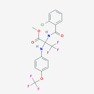 molecular formula C18H13ClF6N2O4 B4292566 METHYL 2-[(2-CHLOROPHENYL)FORMAMIDO]-3,3,3-TRIFLUORO-2-{[4-(TRIFLUOROMETHOXY)PHENYL]AMINO}PROPANOATE 