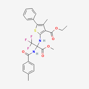 ethyl 4-methyl-5-phenyl-2-({2,2,2-trifluoro-1-(methoxycarbonyl)-1-[(4-methylbenzoyl)amino]ethyl}amino)thiophene-3-carboxylate