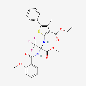 molecular formula C26H25F3N2O6S B4292584 ETHYL 4-METHYL-5-PHENYL-2-({1,1,1-TRIFLUORO-3-METHOXY-2-[(2-METHOXYPHENYL)FORMAMIDO]-3-OXOPROPAN-2-YL}AMINO)THIOPHENE-3-CARBOXYLATE 