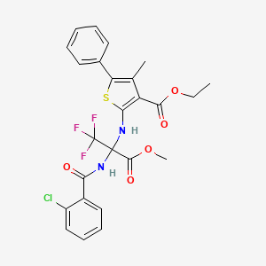 molecular formula C25H22ClF3N2O5S B4292591 ETHYL 2-({2-[(2-CHLOROPHENYL)FORMAMIDO]-1,1,1-TRIFLUORO-3-METHOXY-3-OXOPROPAN-2-YL}AMINO)-4-METHYL-5-PHENYLTHIOPHENE-3-CARBOXYLATE 