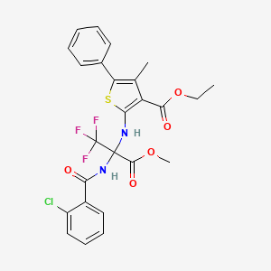 ethyl 2-{[1-[(2-chlorobenzoyl)amino]-2,2,2-trifluoro-1-(methoxycarbonyl)ethyl]amino}-4-methyl-5-phenylthiophene-3-carboxylate