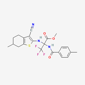 molecular formula C22H22F3N3O3S B4292599 METHYL 2-[(3-CYANO-6-METHYL-4,5,6,7-TETRAHYDRO-1-BENZOTHIOPHEN-2-YL)AMINO]-3,3,3-TRIFLUORO-2-[(4-METHYLPHENYL)FORMAMIDO]PROPANOATE 