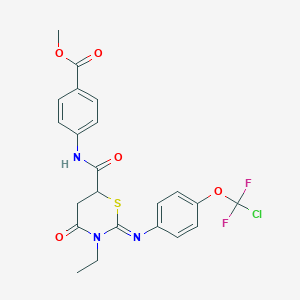 molecular formula C22H20ClF2N3O5S B4292768 METHYL 4-[(2Z)-2-{[4-(CHLORODIFLUOROMETHOXY)PHENYL]IMINO}-3-ETHYL-4-OXO-1,3-THIAZINANE-6-AMIDO]BENZOATE 