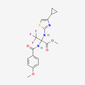 molecular formula C18H18F3N3O4S B4292799 METHYL 2-[(4-CYCLOPROPYL-1,3-THIAZOL-2-YL)AMINO]-3,3,3-TRIFLUORO-2-[(4-METHOXYPHENYL)FORMAMIDO]PROPANOATE 