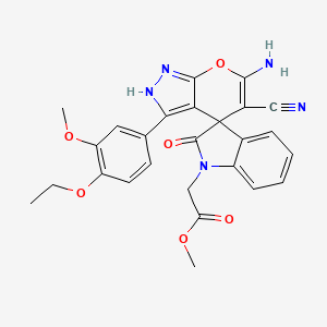 molecular formula C26H23N5O6 B4292989 METHYL 2-[6'-AMINO-5'-CYANO-3'-(4-ETHOXY-3-METHOXYPHENYL)-2-OXO-1,2-DIHYDRO-1'H-SPIRO[INDOLE-3,4'-PYRANO[2,3-C]PYRAZOL]-1-YL]ACETATE 