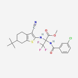 molecular formula C24H25ClF3N3O3S B4293014 METHYL 2-[(6-TERT-BUTYL-3-CYANO-4,5,6,7-TETRAHYDRO-1-BENZOTHIOPHEN-2-YL)AMINO]-2-[(3-CHLOROPHENYL)FORMAMIDO]-3,3,3-TRIFLUOROPROPANOATE 